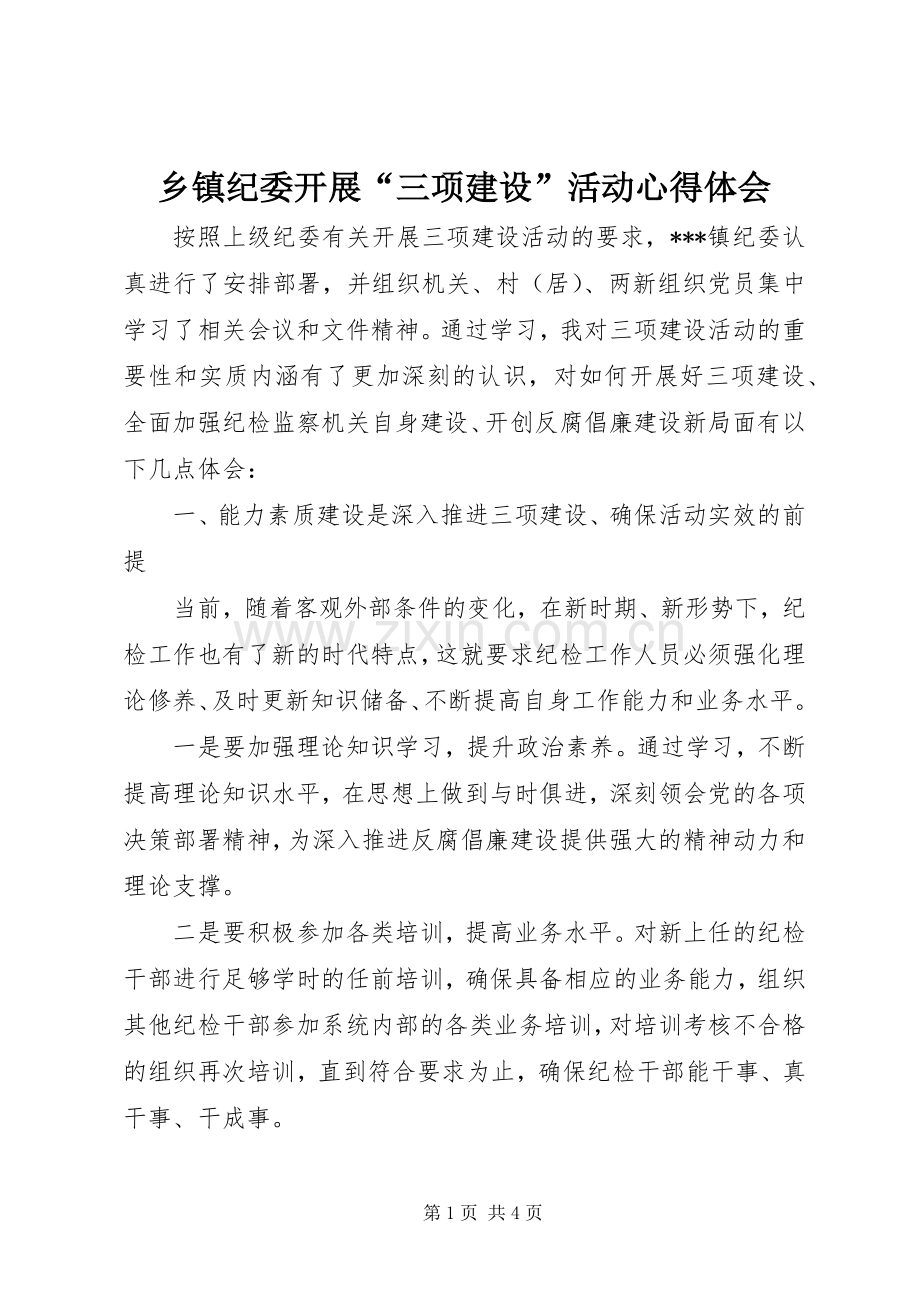 乡镇纪委开展“三项建设”活动体会心得.docx_第1页