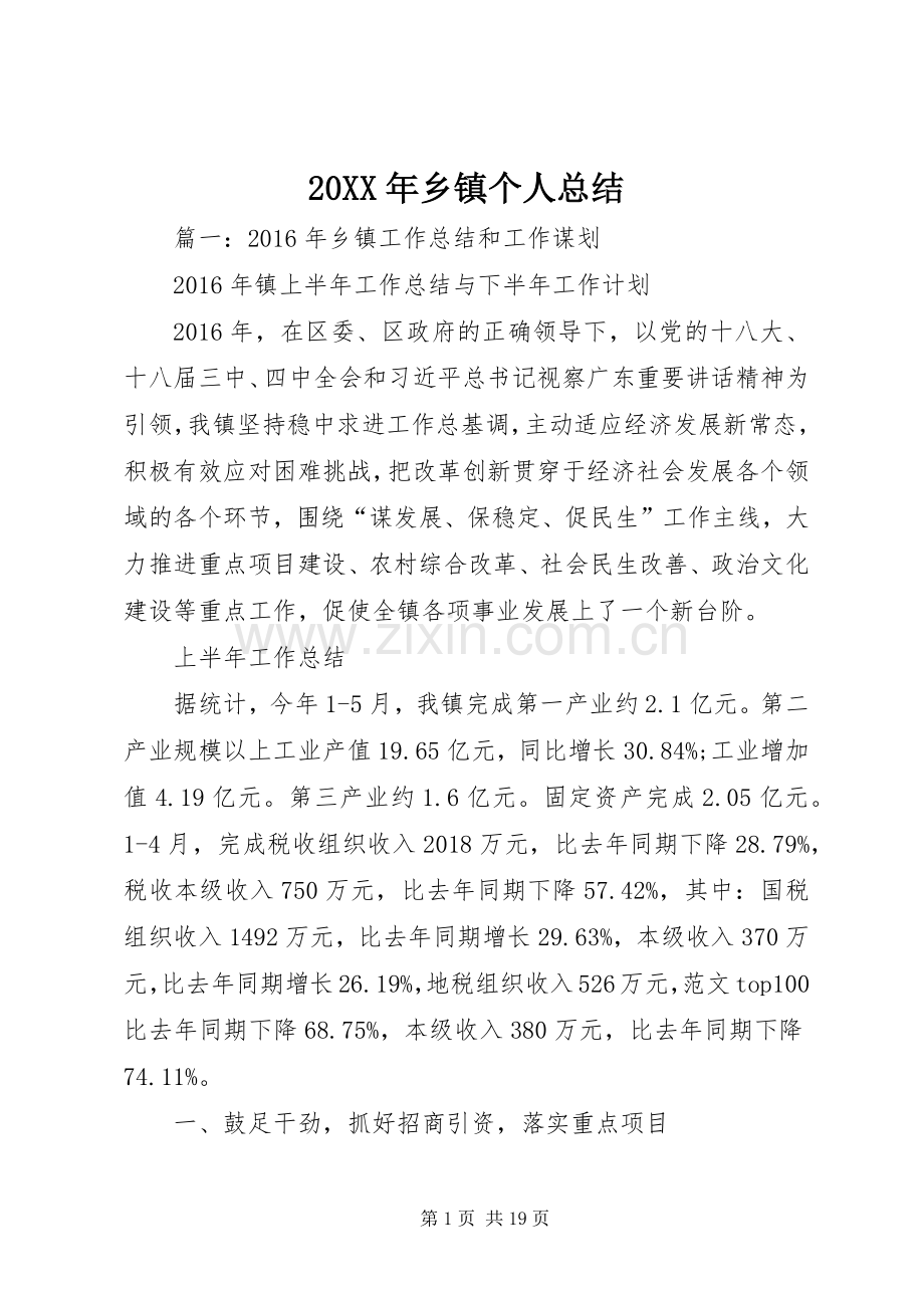 20XX年乡镇个人总结.docx_第1页