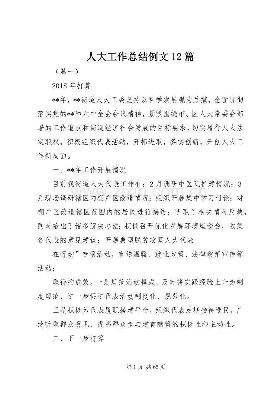 人大工作总结例文12篇 .docx_第1页