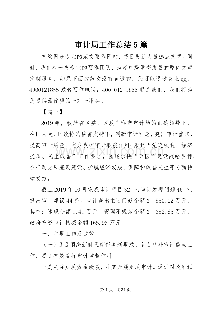 审计局工作总结5篇 .docx_第1页