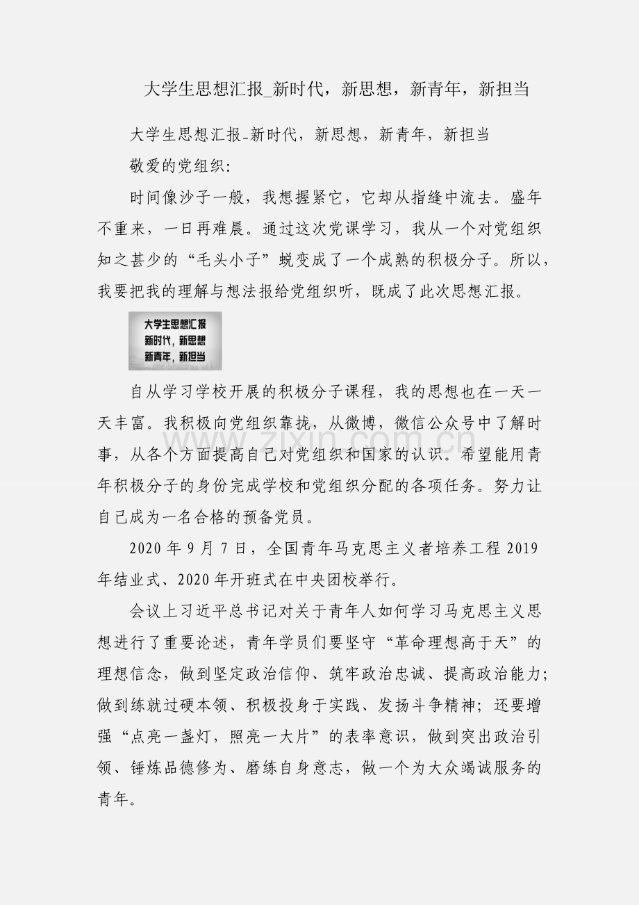 大学生思想汇报_新时代新思想新青年新担当.docx_第1页