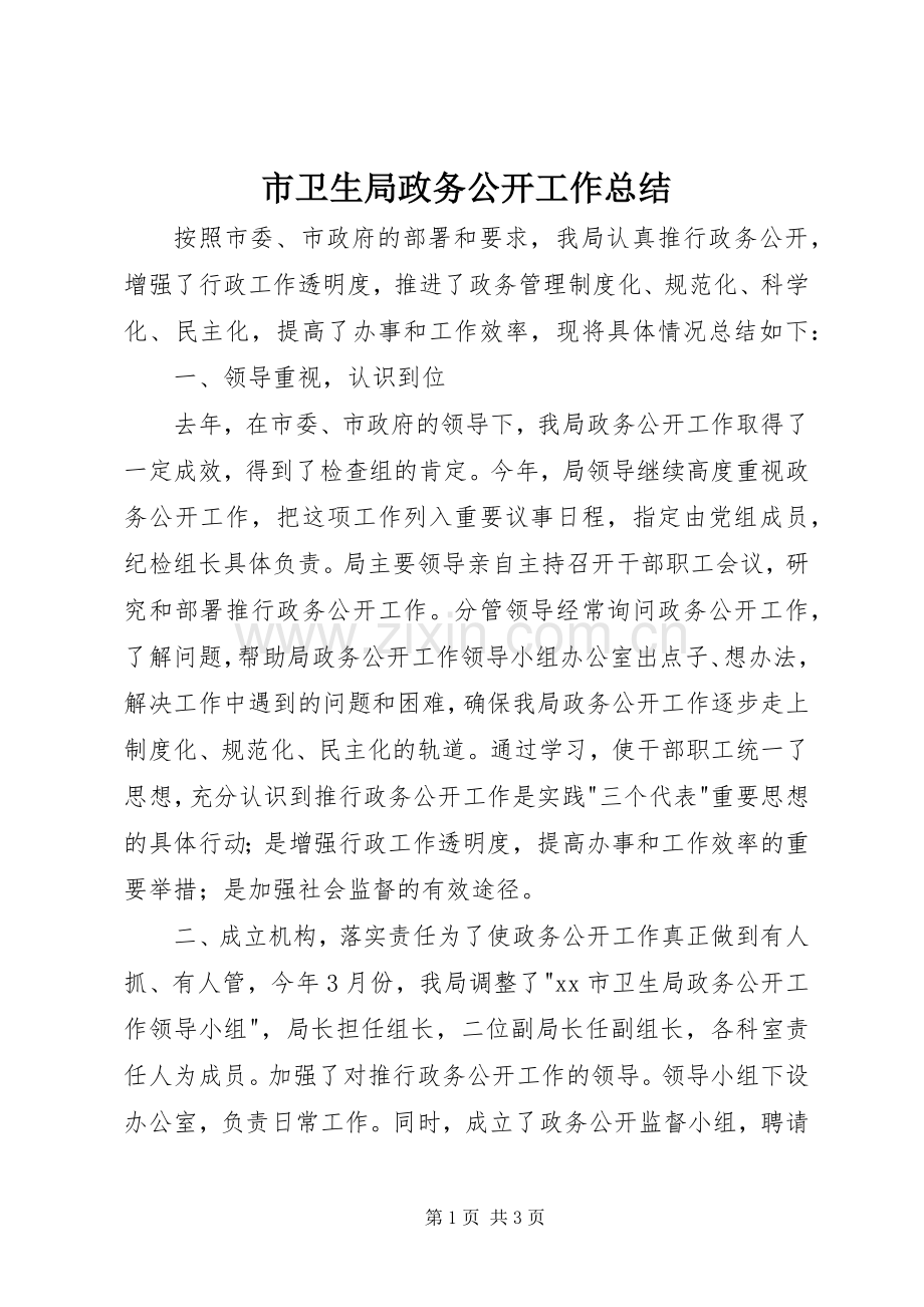 市卫生局政务公开工作总结 .docx_第1页
