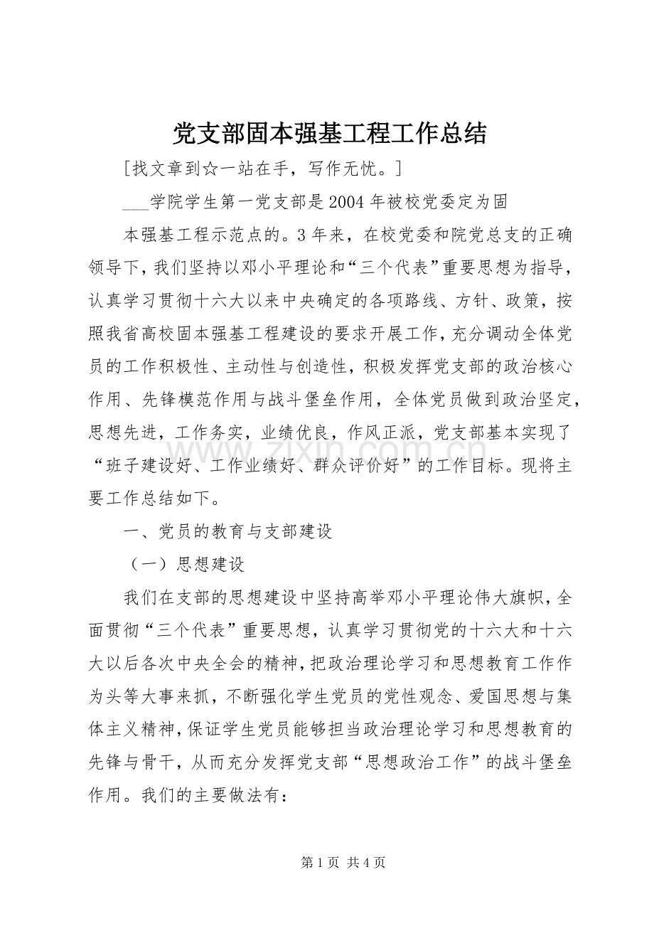 党支部固本强基工程工作总结 .docx_第1页