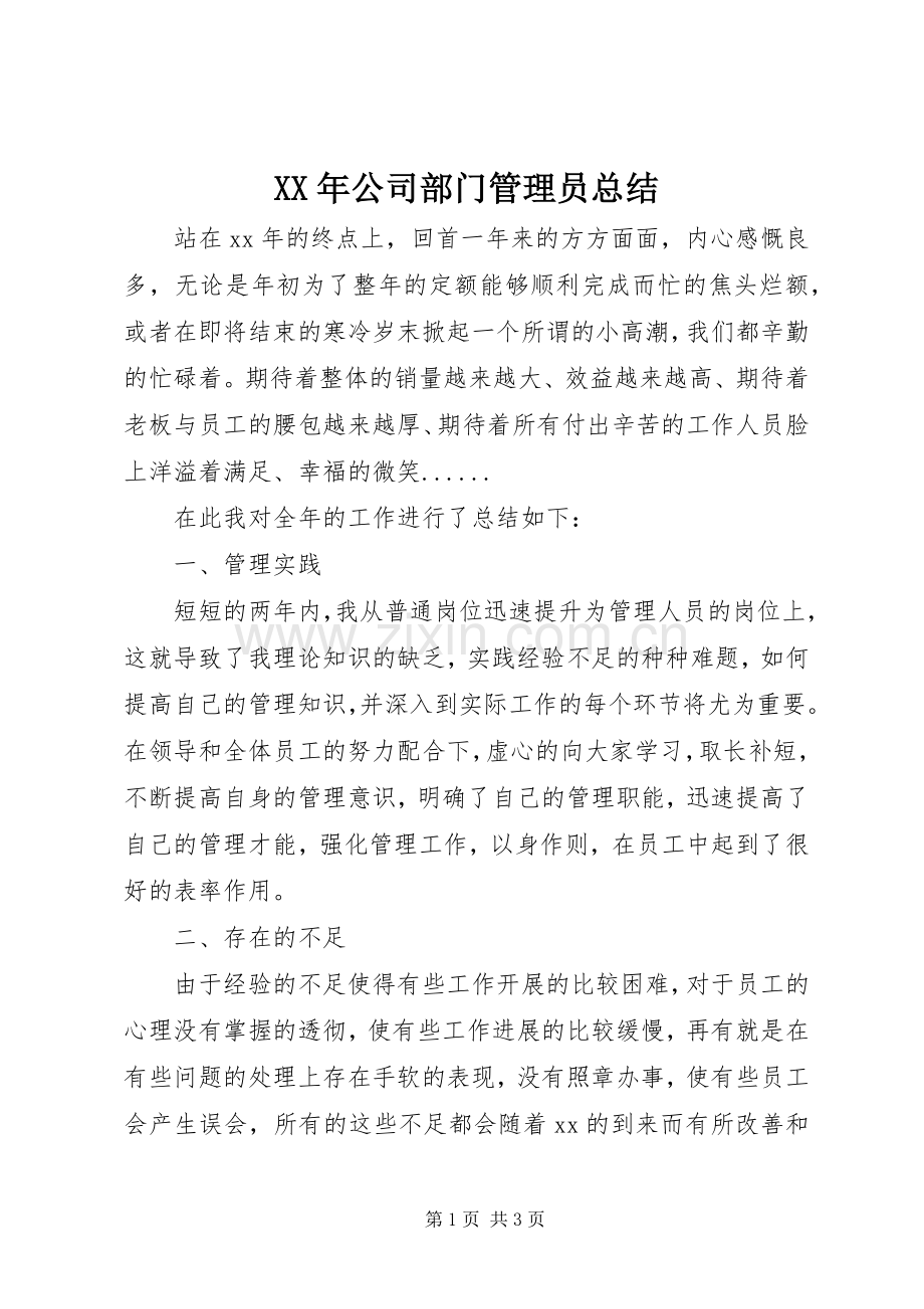 XX年公司部门管理员总结 .docx_第1页