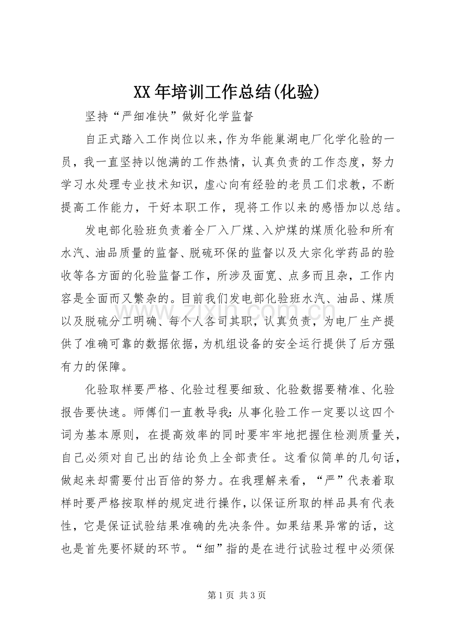 XX年培训工作总结(化验) .docx_第1页
