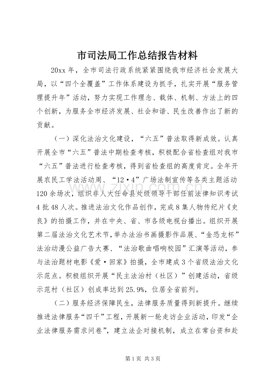 市司法局工作总结报告材料 .docx_第1页