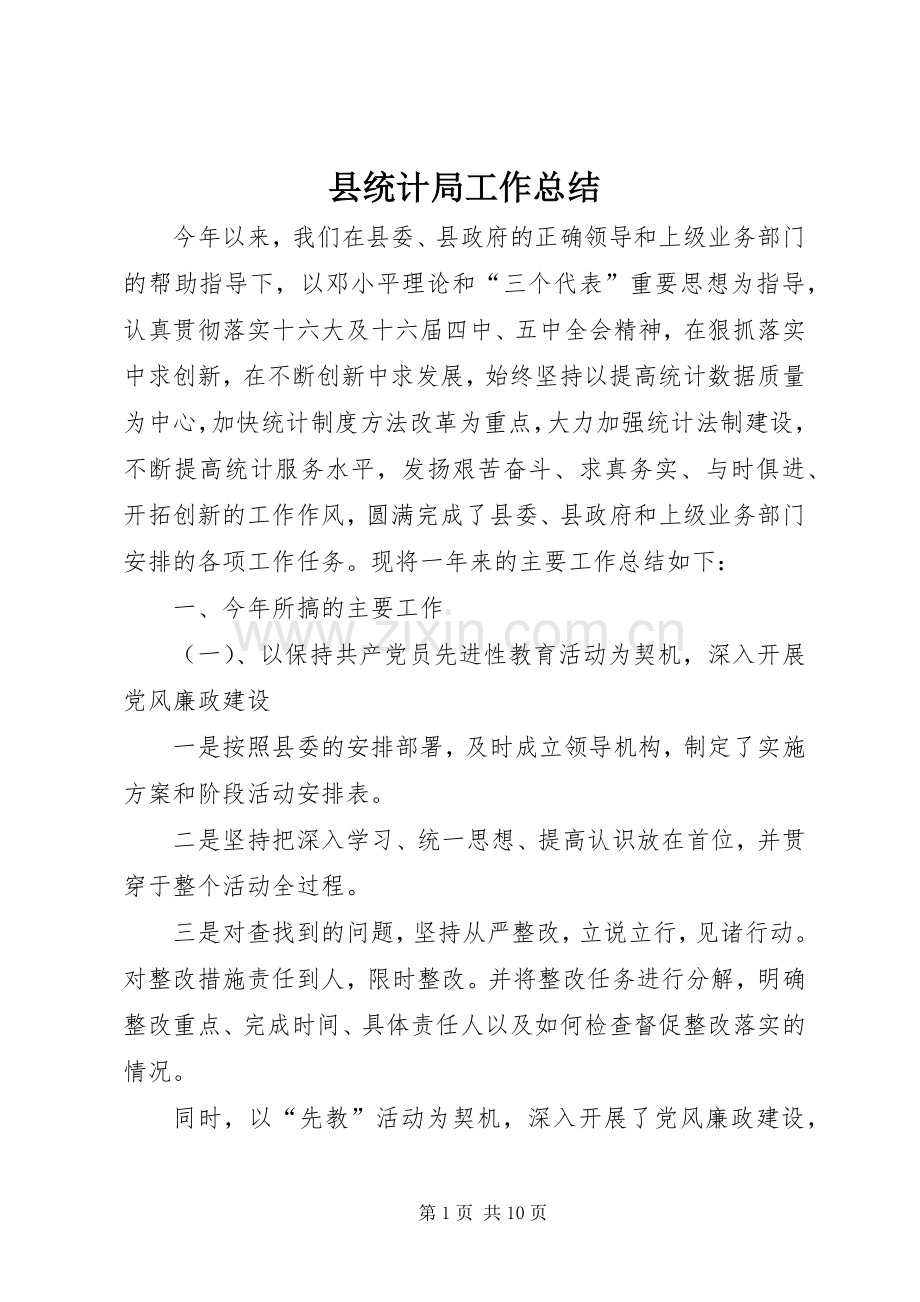 县统计局工作总结 .docx_第1页