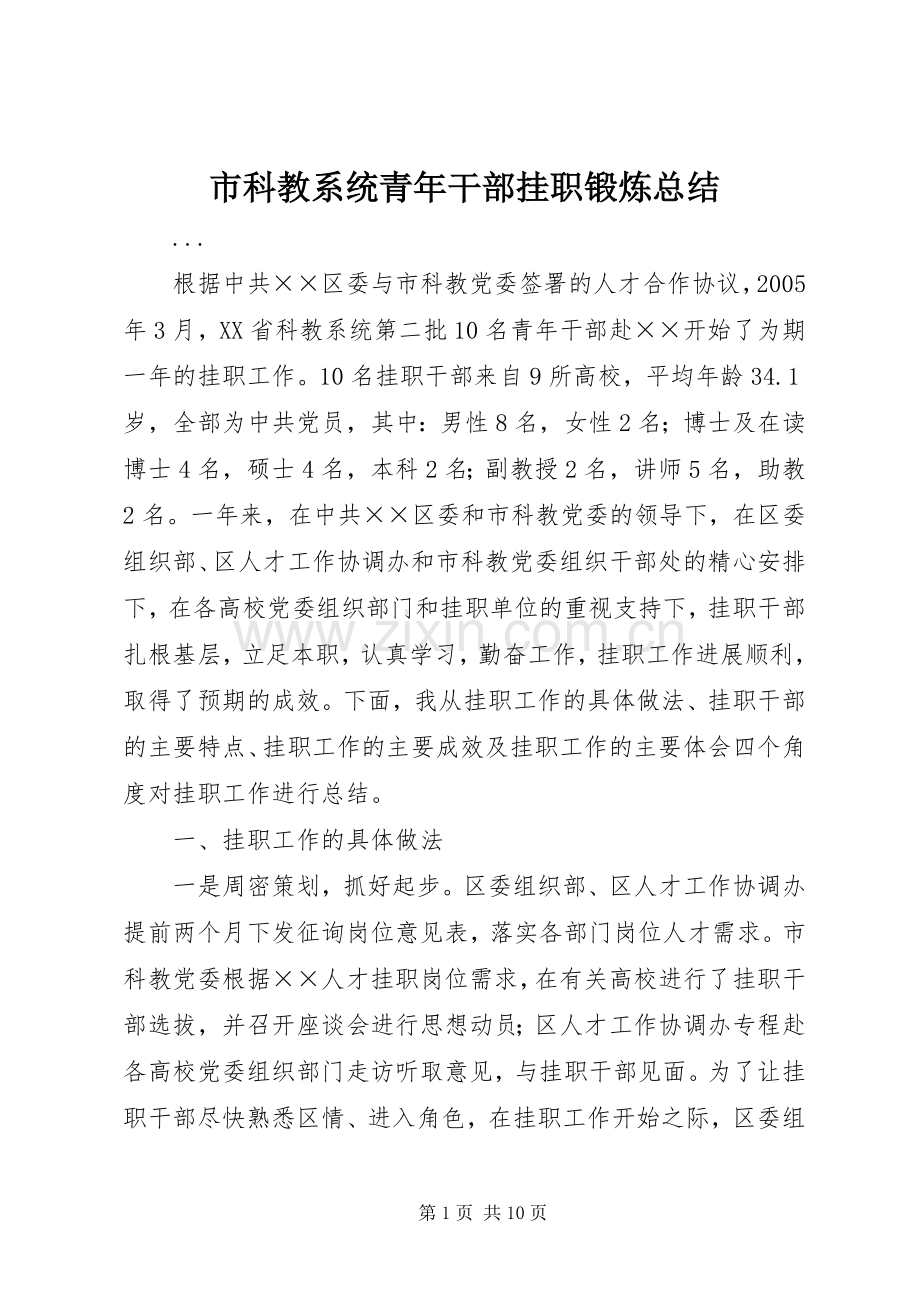 市科教系统青年干部挂职锻炼总结 .docx_第1页
