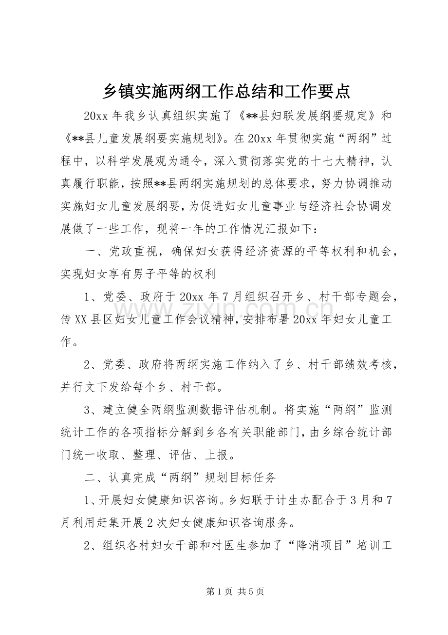 乡镇实施两纲工作总结和工作要点 .docx_第1页