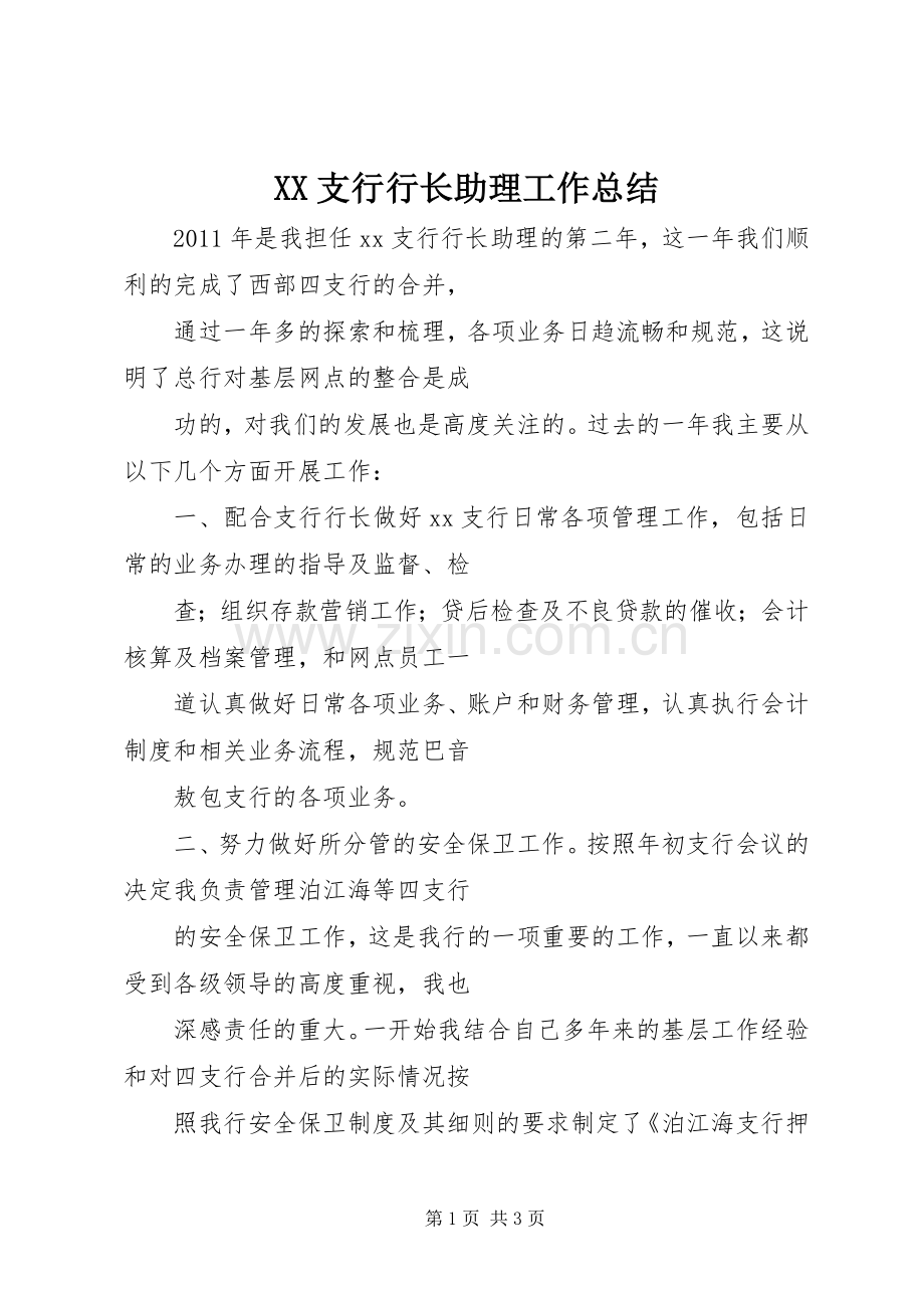 XX支行行长助理工作总结 .docx_第1页