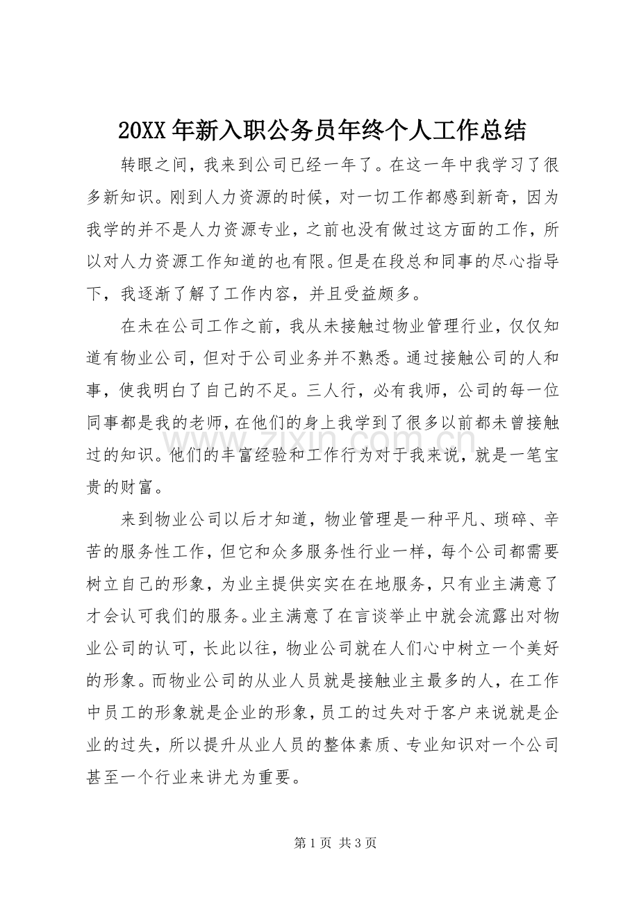 20XX年新入职公务员年终个人工作总结.docx_第1页