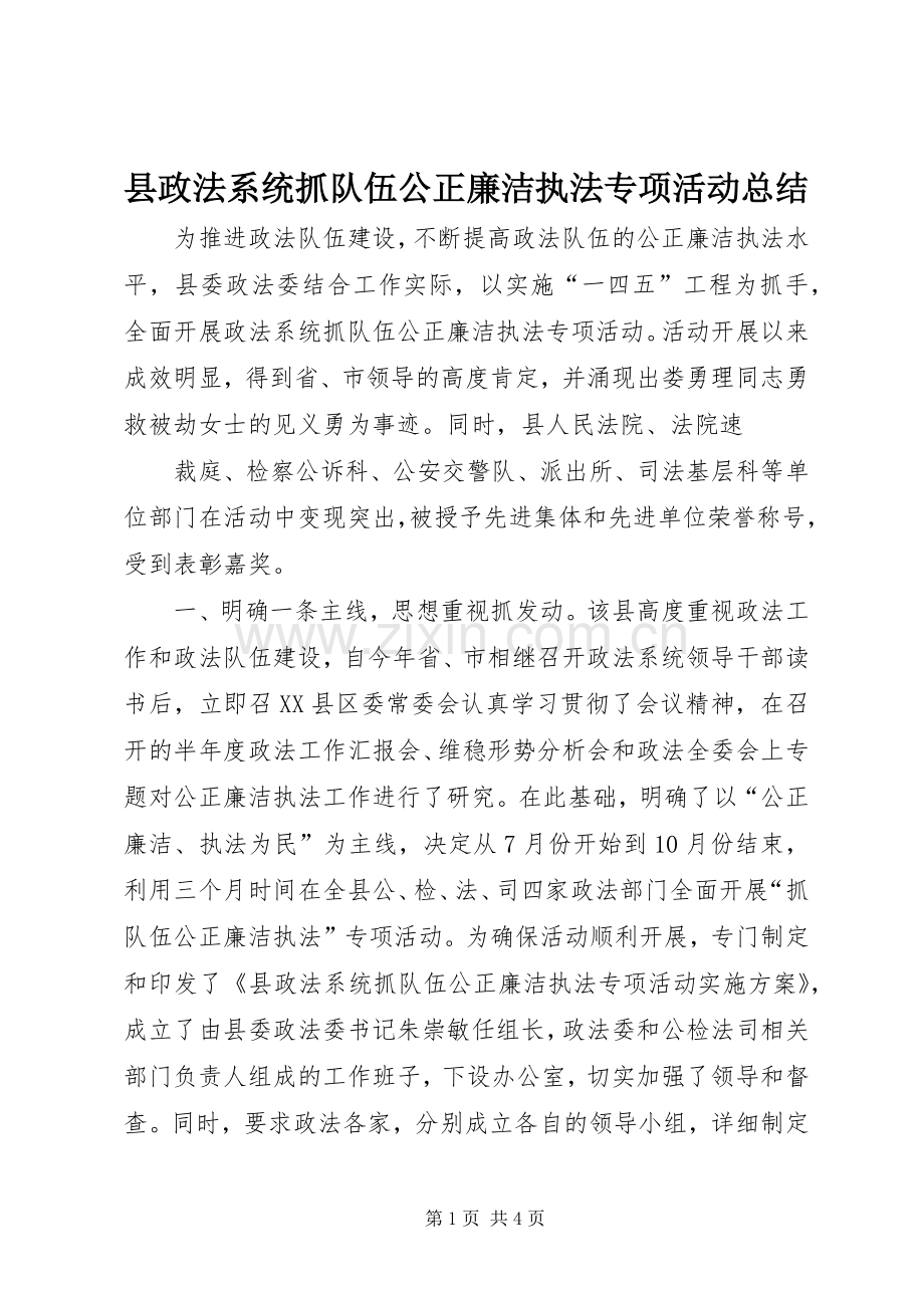 县政法系统抓队伍公正廉洁执法专项活动总结 .docx_第1页