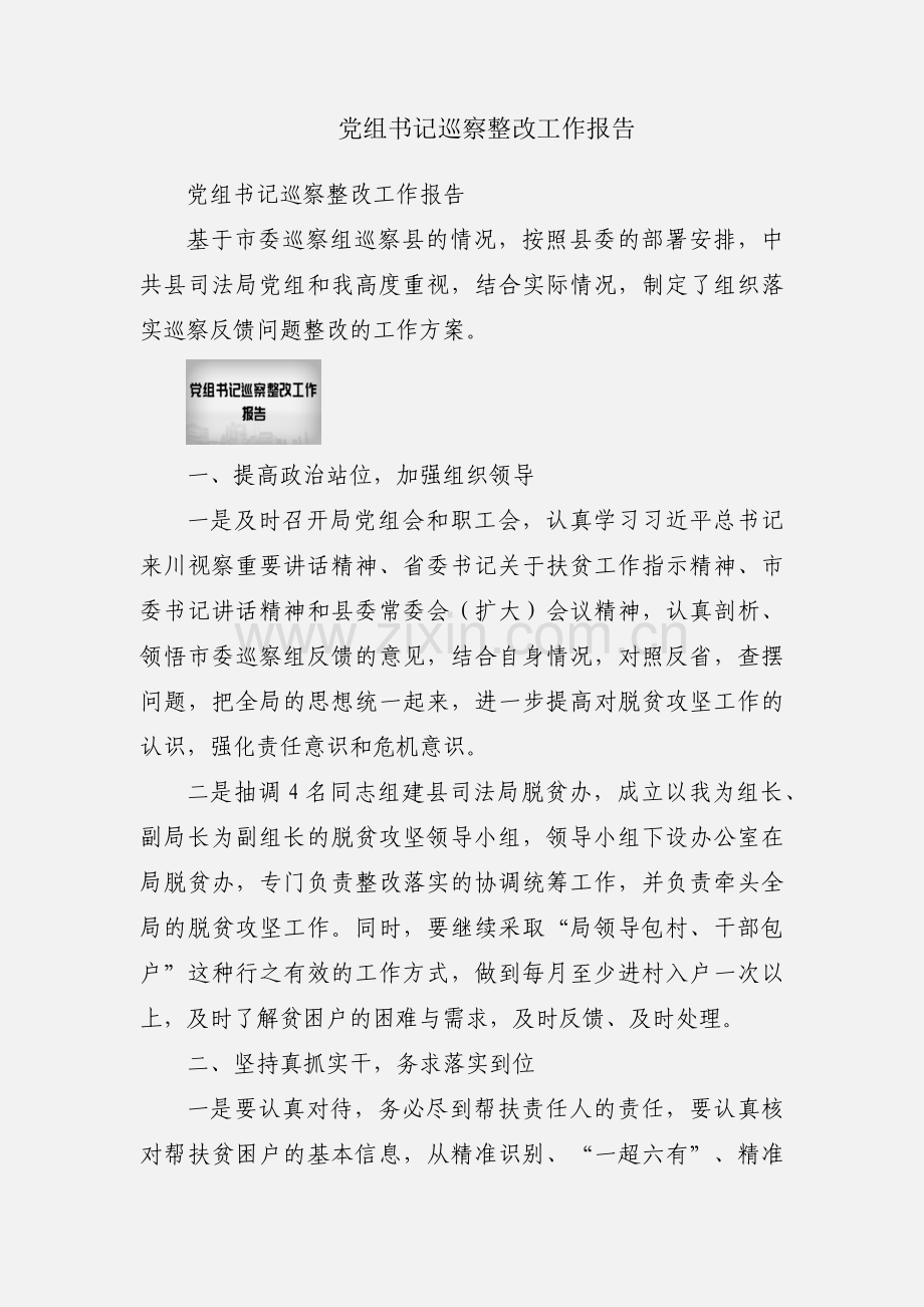 党组书记巡察整改工作报告.docx_第1页