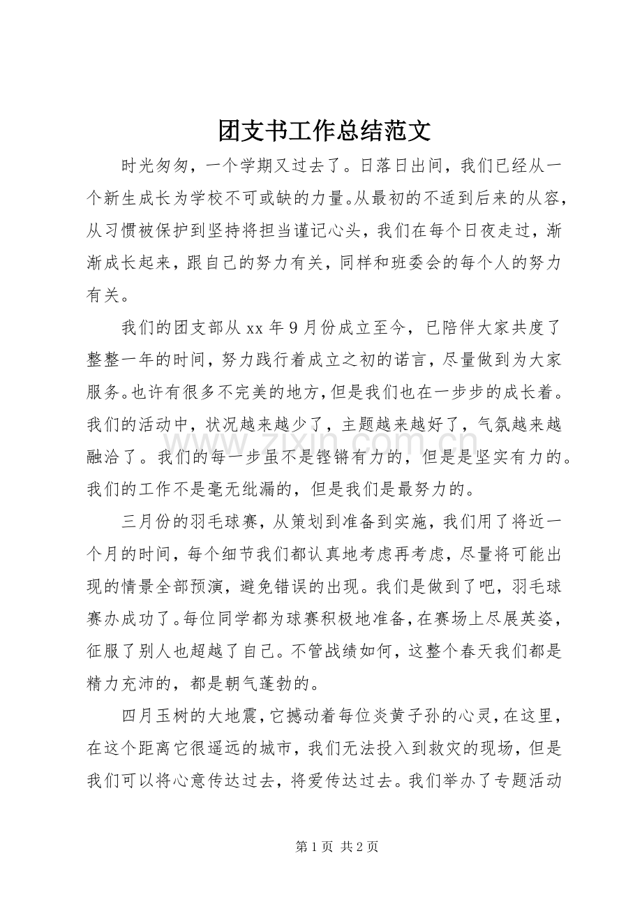 团支书工作总结范文 .docx_第1页