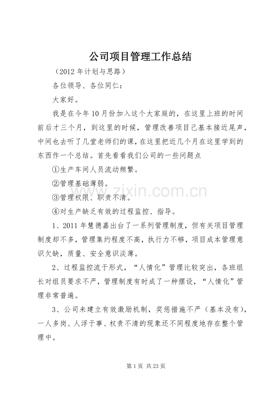 公司项目管理工作总结 .docx_第1页