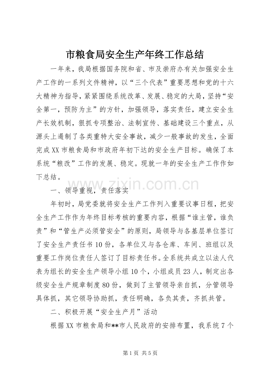 市粮食局安全生产年终工作总结 .docx_第1页