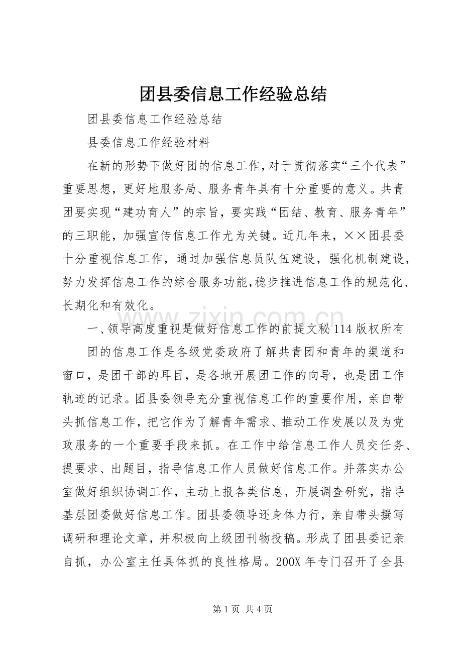 团县委信息工作经验总结 .docx_第1页