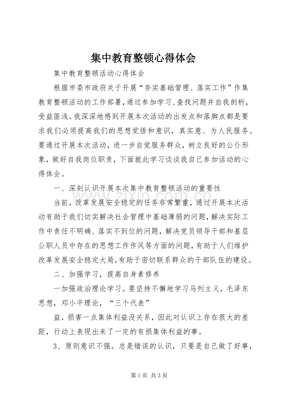 集中教育整顿体会心得.docx_第1页