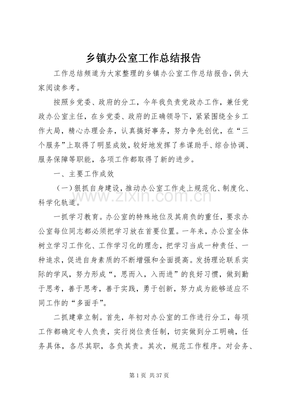 乡镇办公室工作总结报告 .docx_第1页