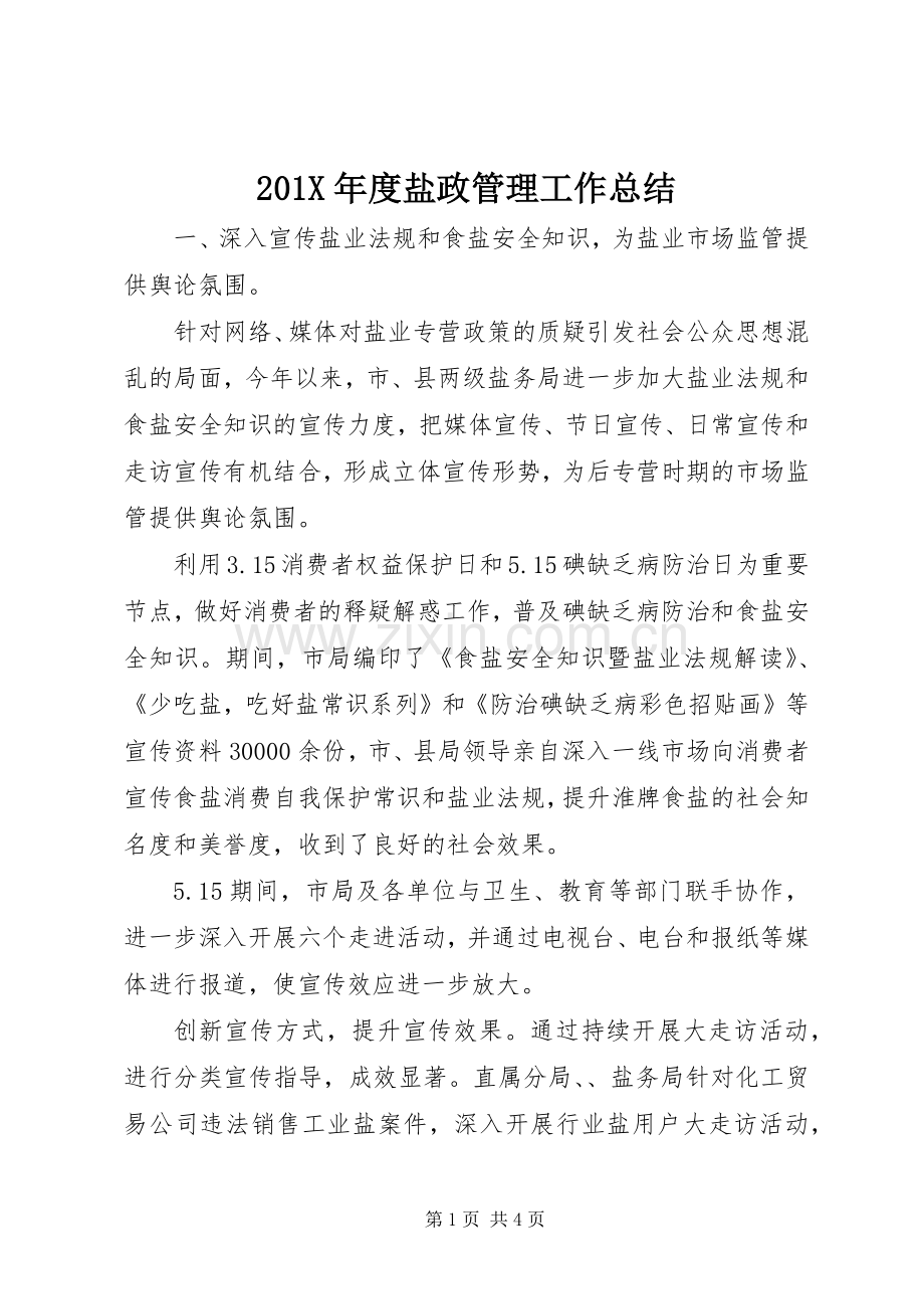 202X年度盐政管理工作总结.docx_第1页