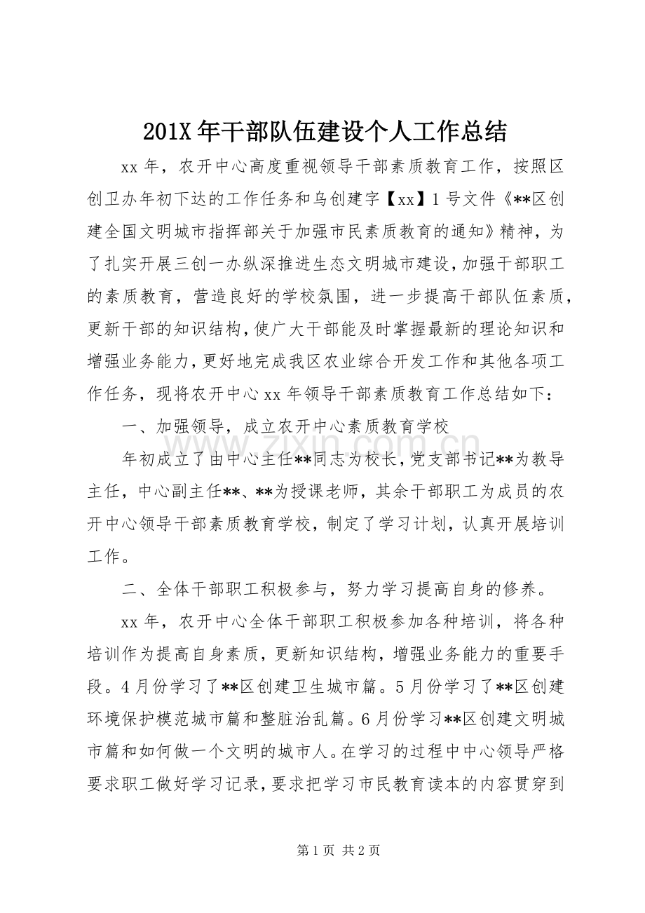 202X年干部队伍建设个人工作总结.docx_第1页