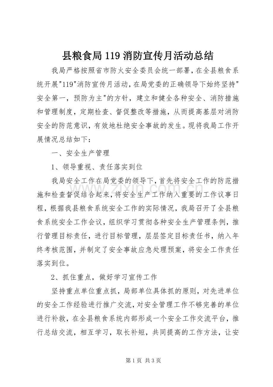 县粮食局119消防宣传月活动总结 .docx_第1页