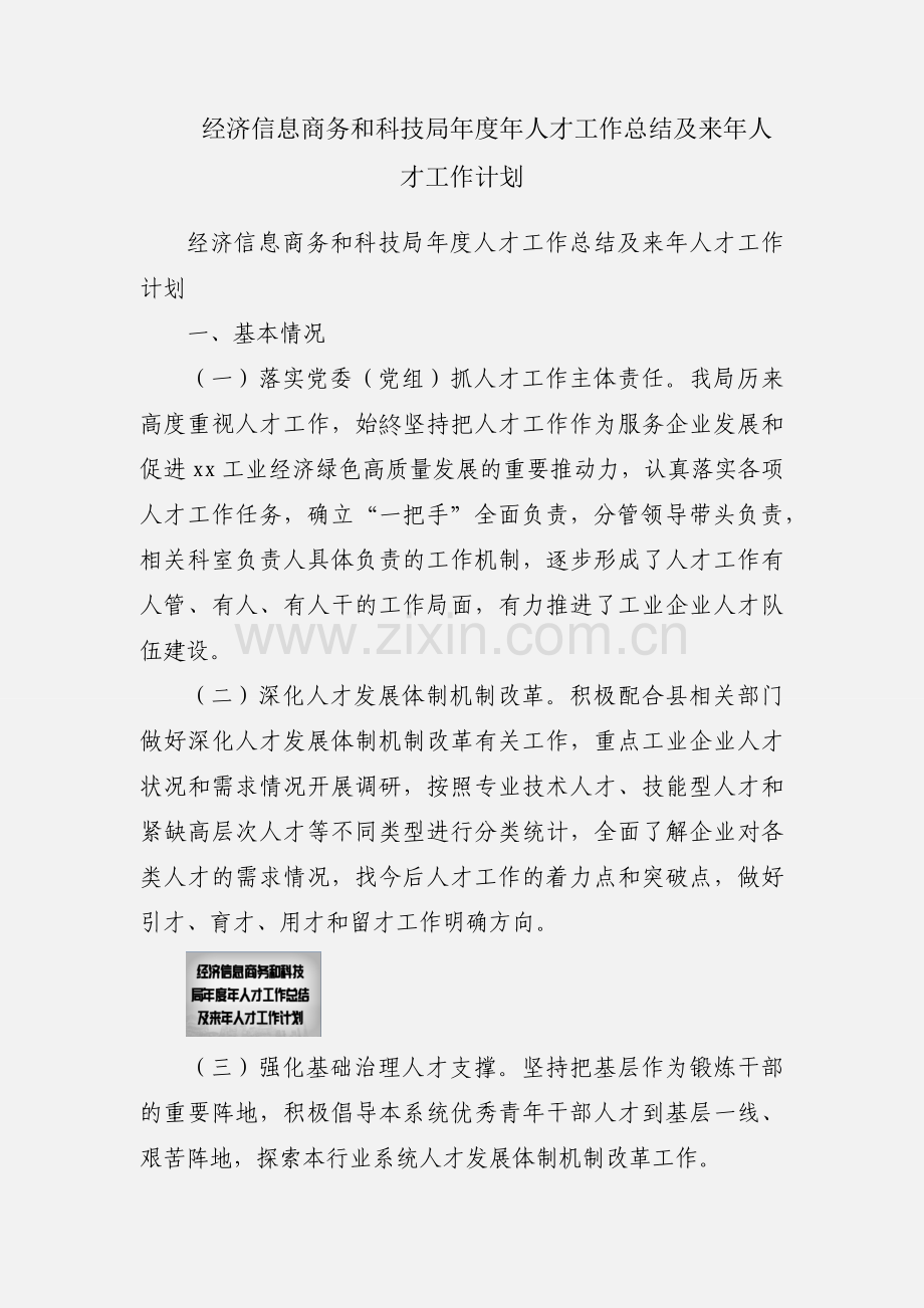 经济信息商务和科技局年度年人才工作总结及来年人才工作计划.docx_第1页
