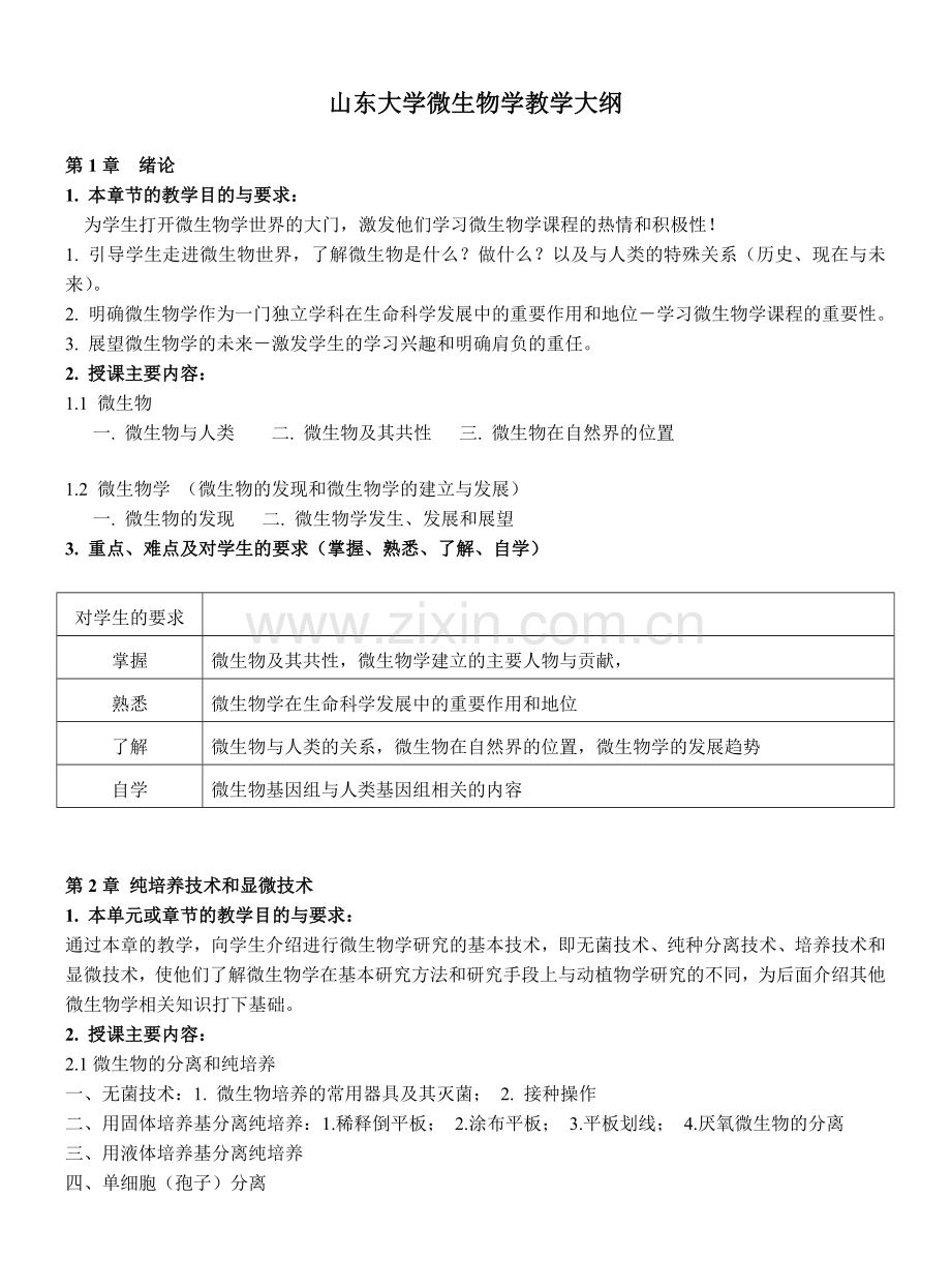 山东大学微生物学教学大纲.docx_第1页