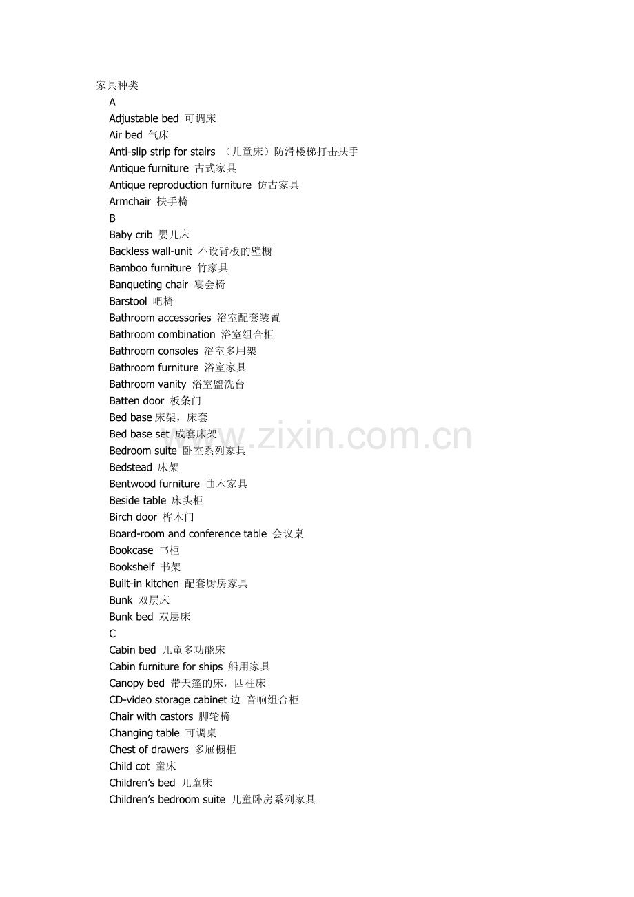 家具英文名称.docx_第1页