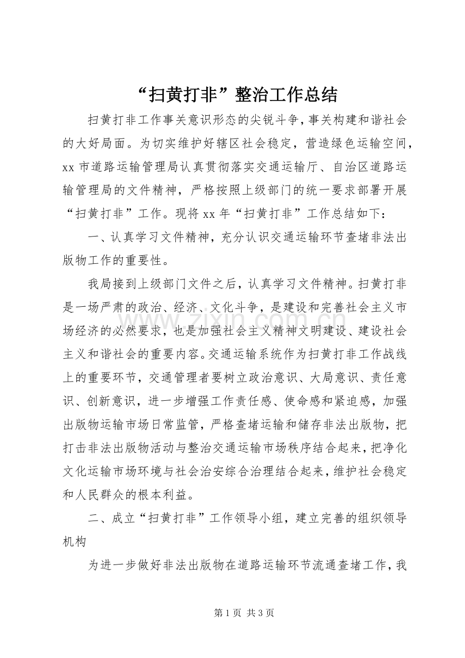 “扫黄打非”整治工作总结 .docx_第1页