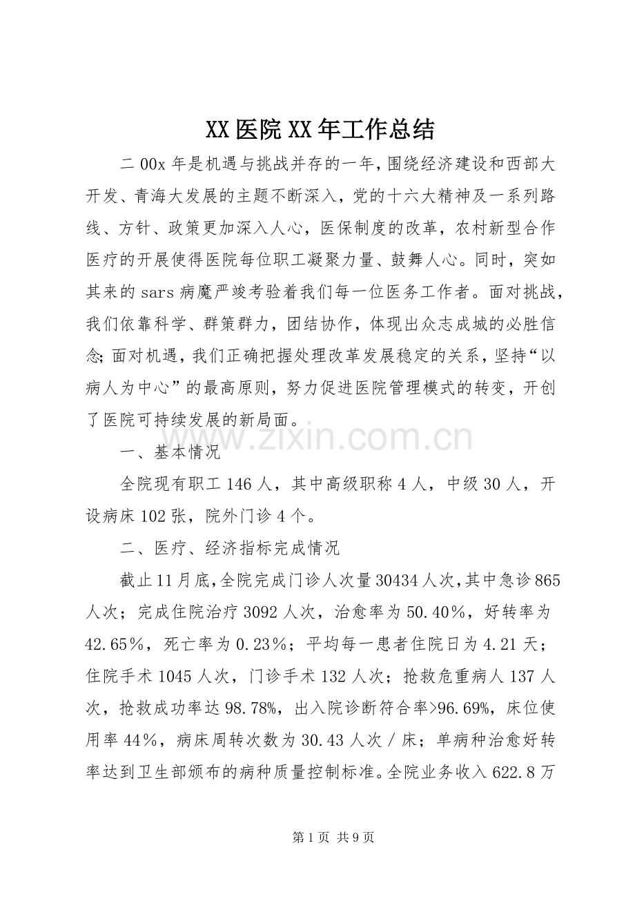 XX医院XX年工作总结 .docx_第1页