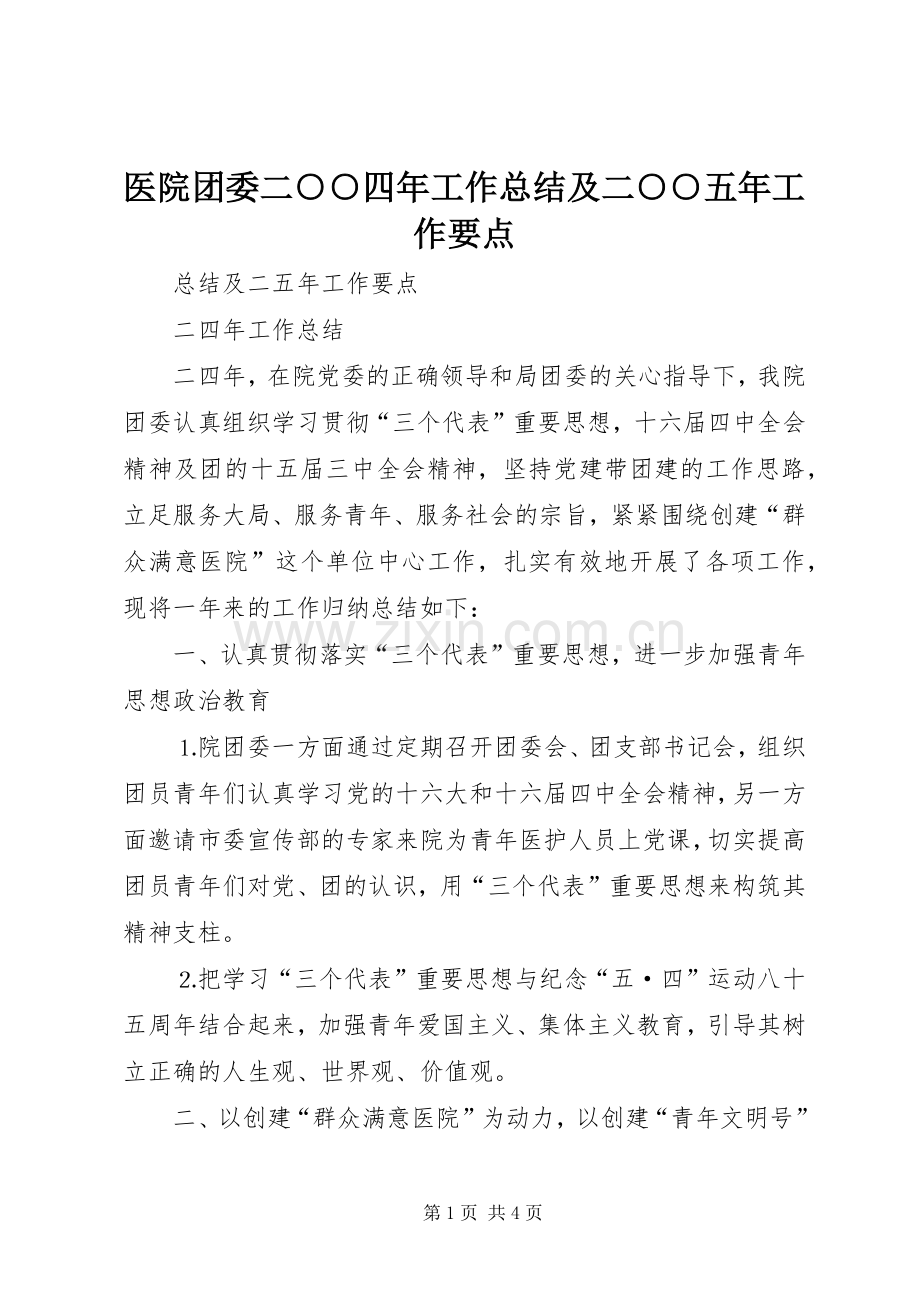 医院团委二○○四年工作总结及二○○五年工作要点 .docx_第1页