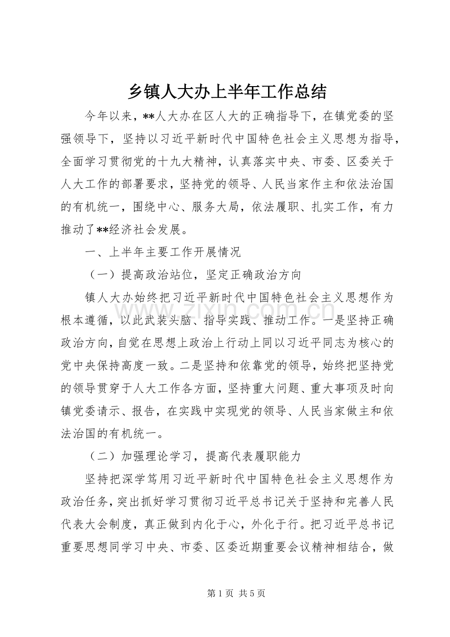 乡镇人大办上半年工作总结 .docx_第1页