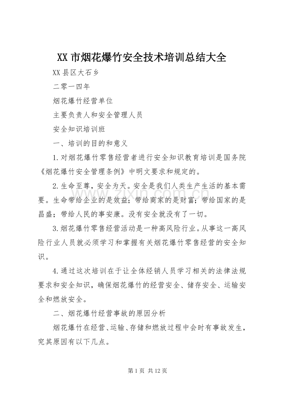 XX市烟花爆竹安全技术培训总结大全 .docx_第1页
