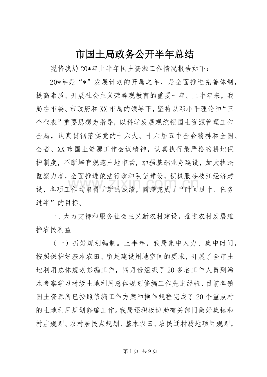 市国土局政务公开半年总结 .docx_第1页