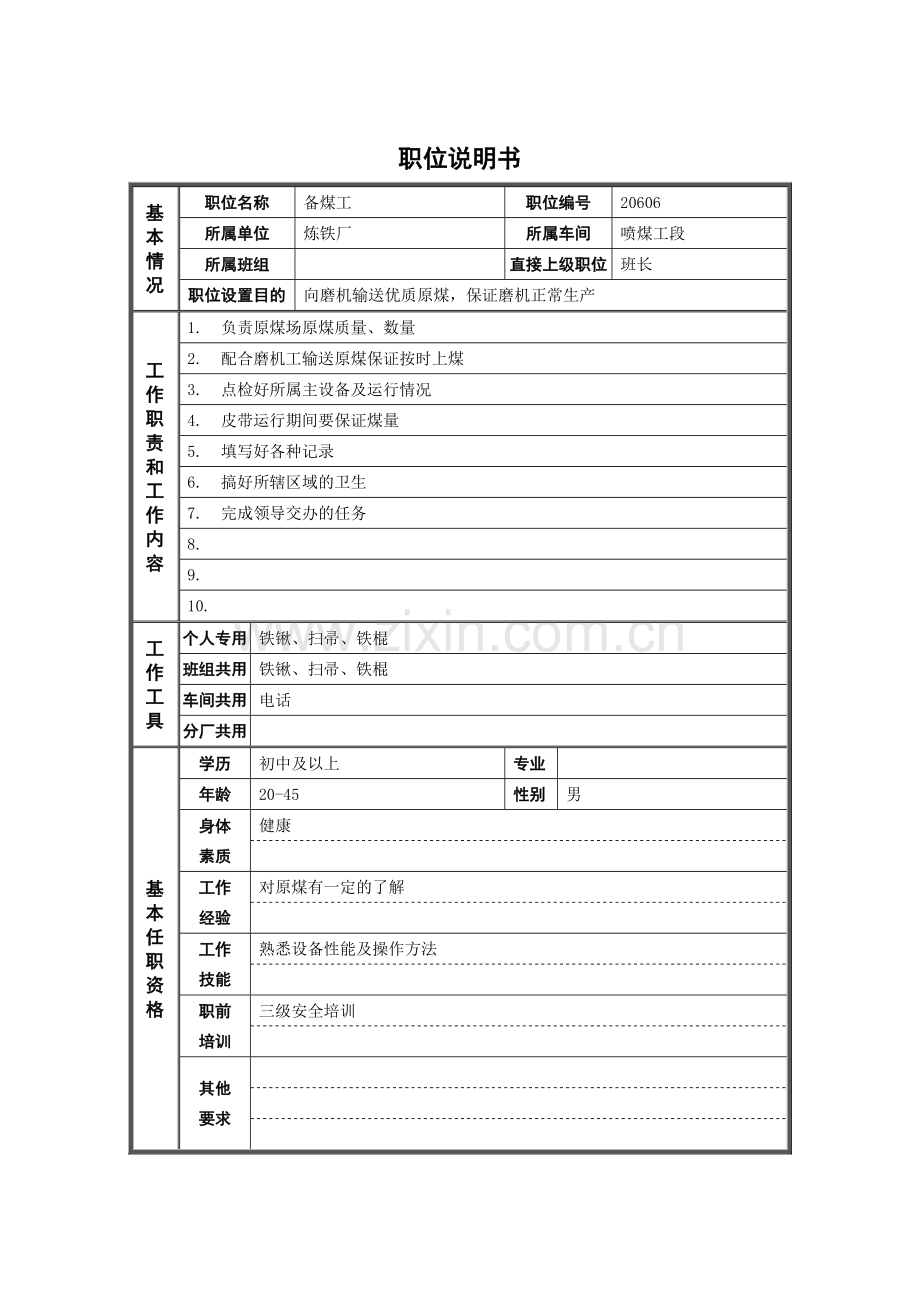 备煤工岗位说明书.docx_第1页