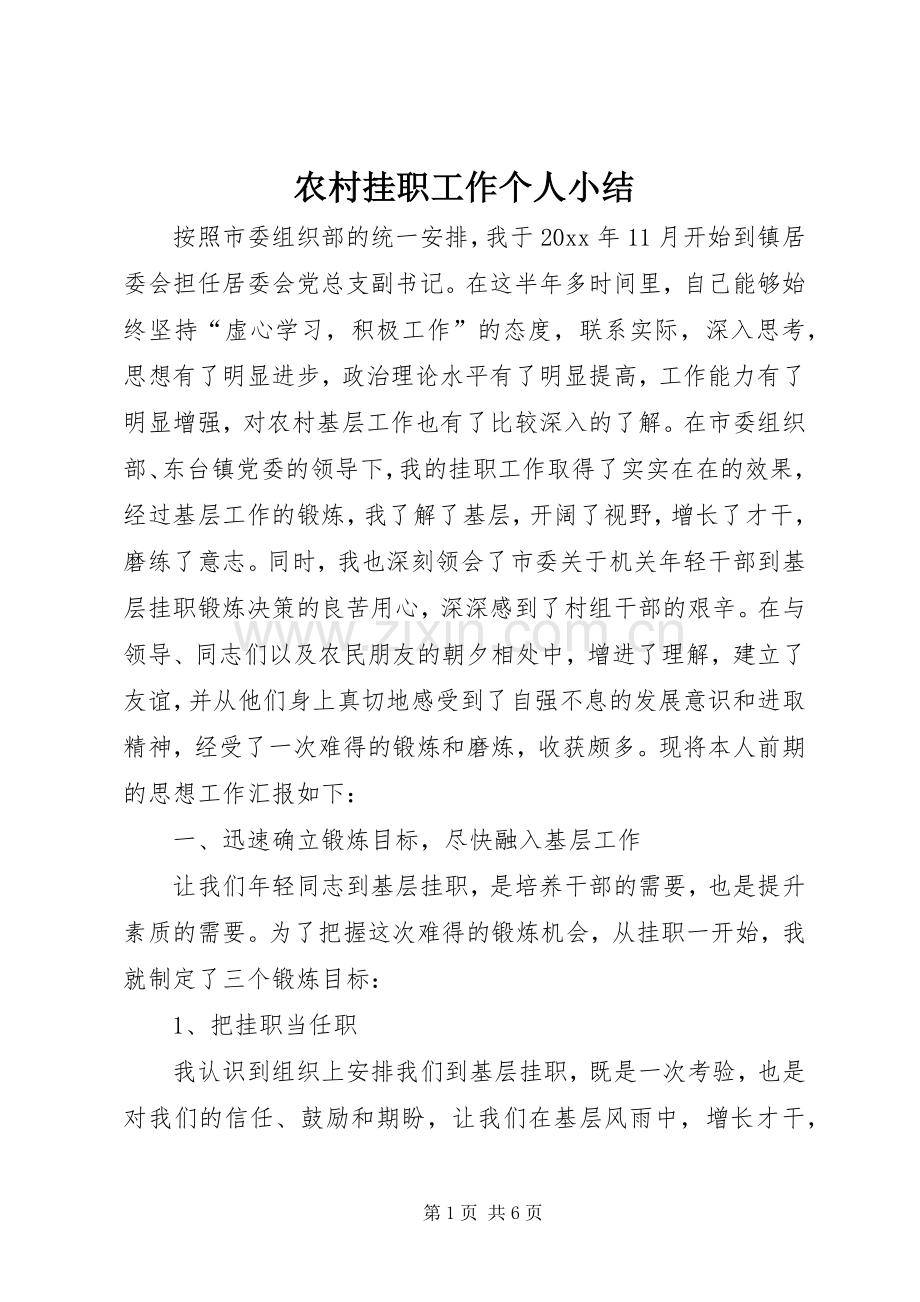 农村挂职工作个人小结 .docx_第1页