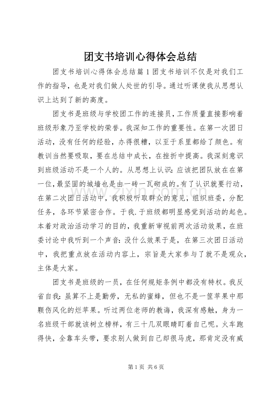 团支书培训心得体会总结 .docx_第1页