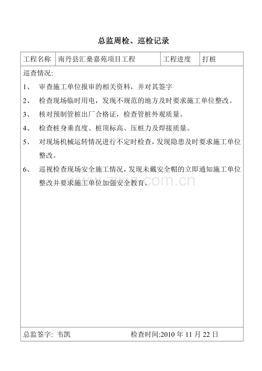总监理工程师周检、巡检记录2.docx_第1页