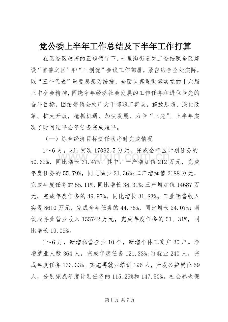 党公委上半年工作总结及下半年工作打算 .docx_第1页