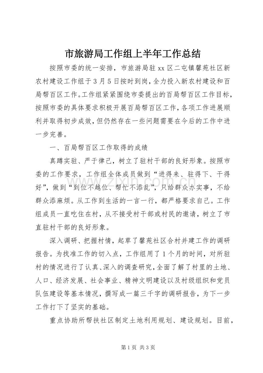 市旅游局工作组上半年工作总结 .docx_第1页