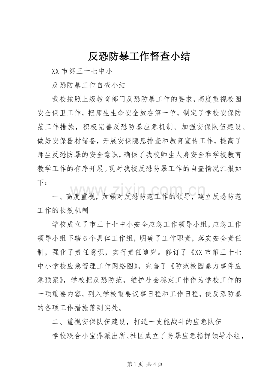 反恐防暴工作督查小结 .docx_第1页