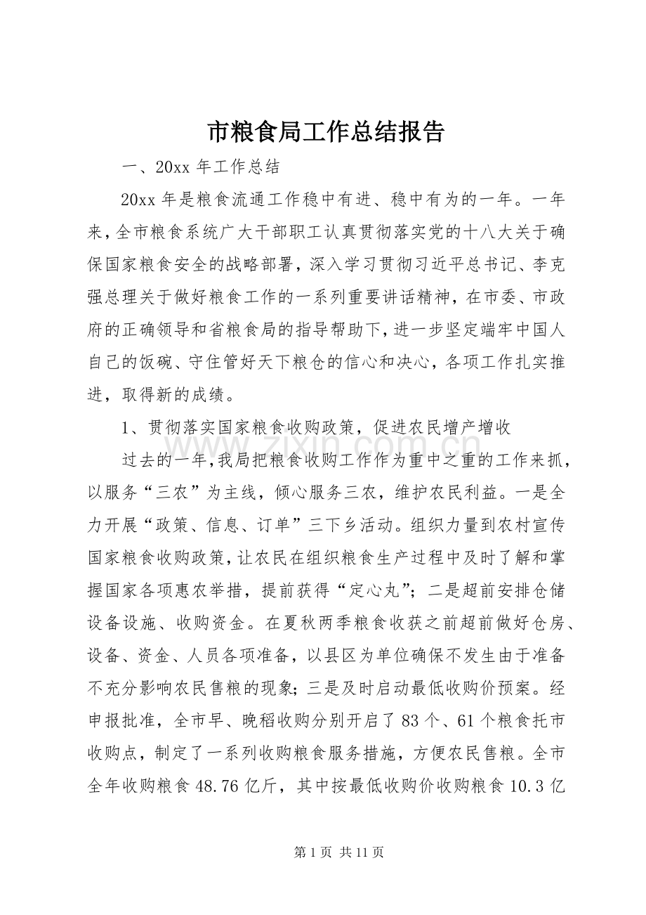 市粮食局工作总结报告 .docx_第1页