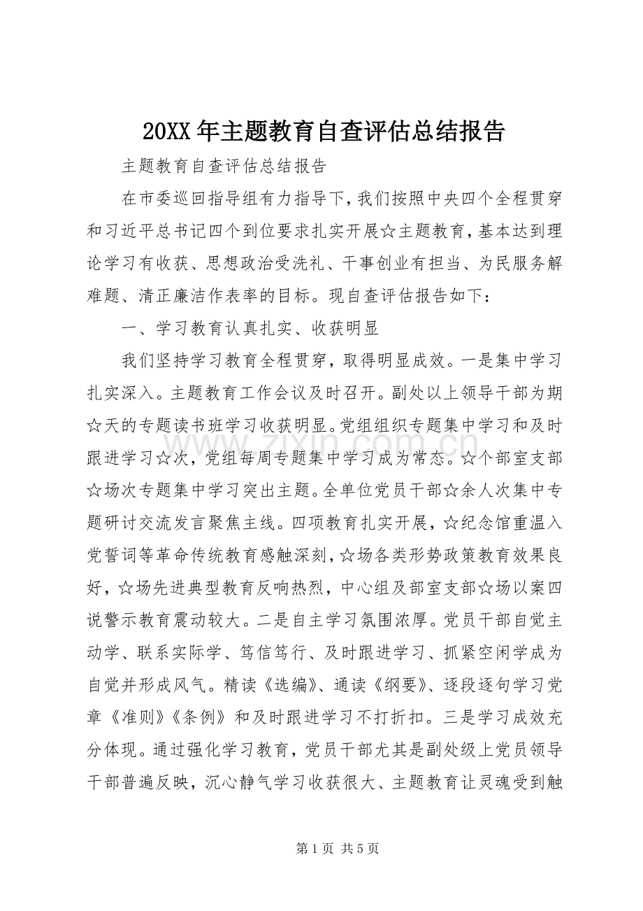 20XX年主题教育自查评估总结报告.docx_第1页