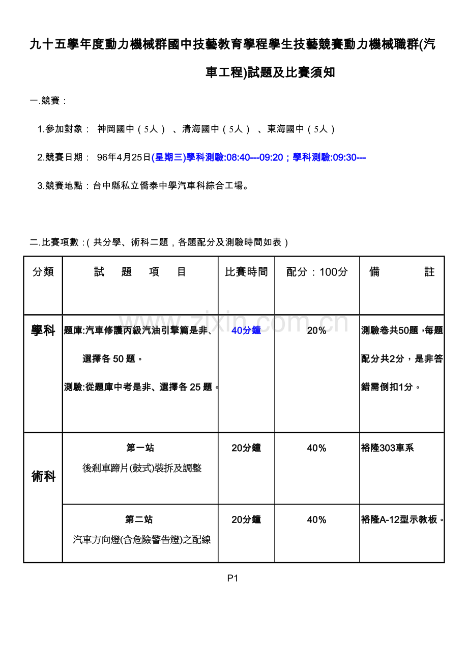 台中县95学年度国民中学技艺教育学程动力机械职群(汽车....docx_第2页