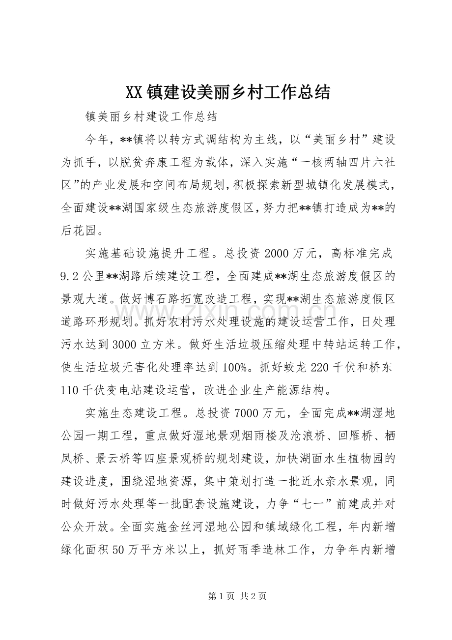 XX镇建设美丽乡村工作总结 .docx_第1页