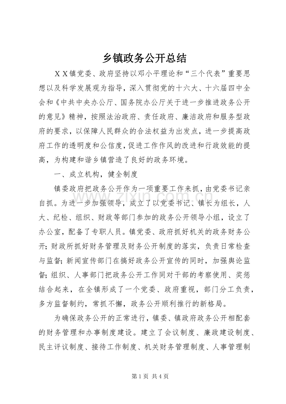 乡镇政务公开总结 .docx_第1页