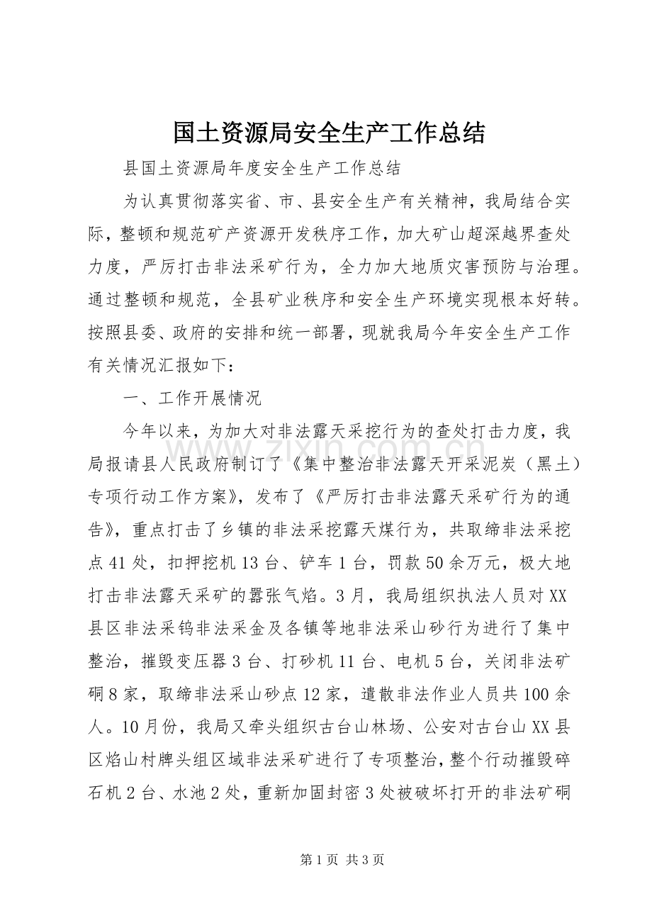 国土资源局安全生产工作总结 .docx_第1页