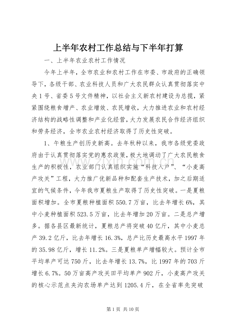 上半年农村工作总结与下半年打算 .docx_第1页