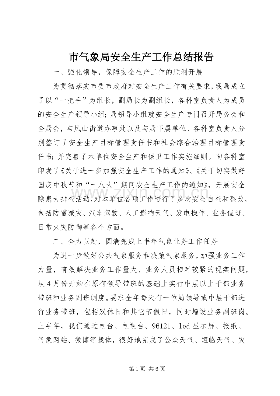 市气象局安全生产工作总结报告 .docx_第1页